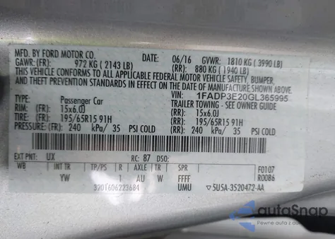 2016 Ford Focus S from USA, damaged, VIN 1FADP3E20GL365995